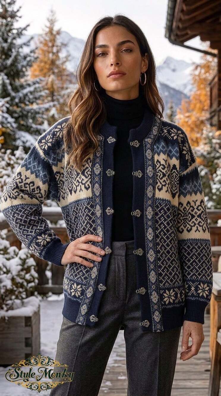 Gjestal Norwegian Wool Fair Isle Pewter Clasp Cardigan Sweater